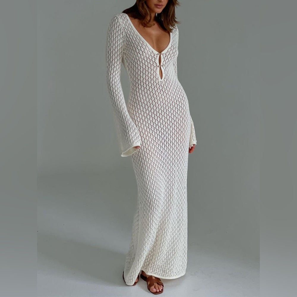Commense Cream Crochet Maxi Dress
